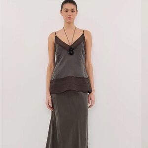 DISSH Olive Green and Dark Brown Satin Camisole